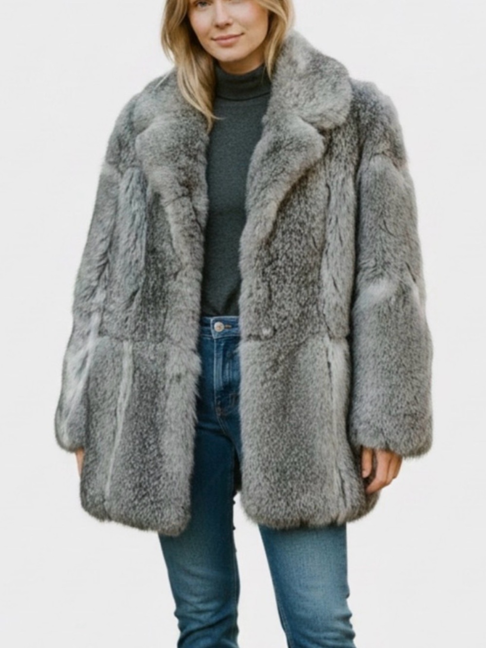 Vintage Elan Rabbit Fur Coat Gray Size M